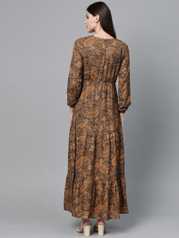 Sassafras Women Tiered Brown, Black Dress - Multi Colour, XS