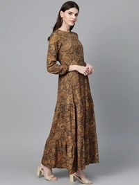 Sassafras Women Tiered Brown, Black Dress - Multi Colour, XS