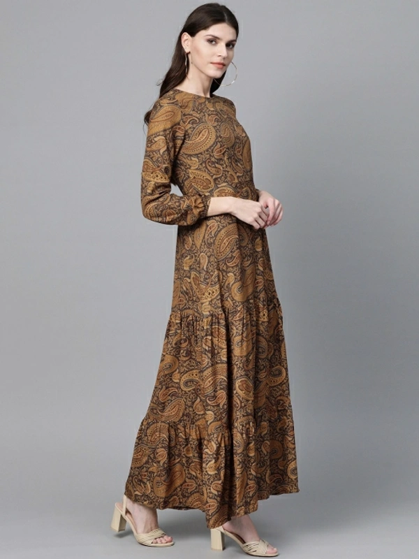 Sassafras Women Tiered Brown, Black Dress - Multi Colour, XS