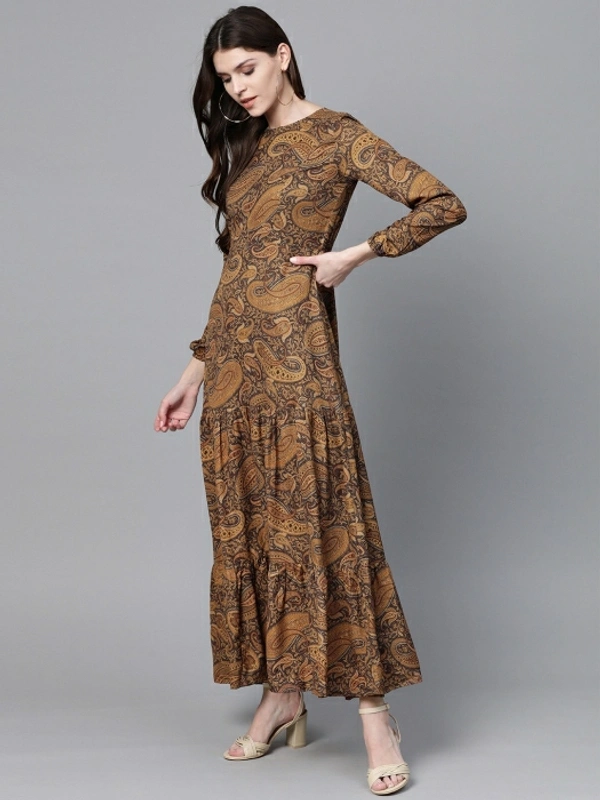Sassafras Women Tiered Brown, Black Dress - Multi Colour, XS