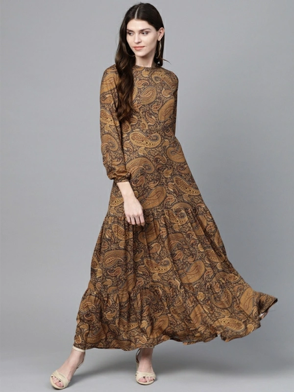 Sassafras Women Tiered Brown, Black Dress - Multi Colour, XS