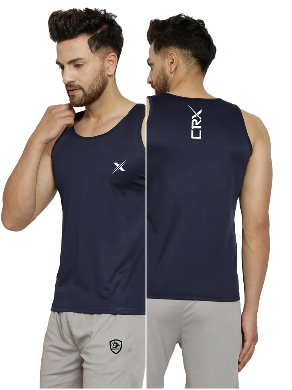 CR0004-Set Of 3 Pcs@110/Pc-Sports Drifit 2 Way Fabric Sando/Tank top/Vest-CR0004-UP14-S03-NVB - M-1, L-1, XL-1, Navy Blue