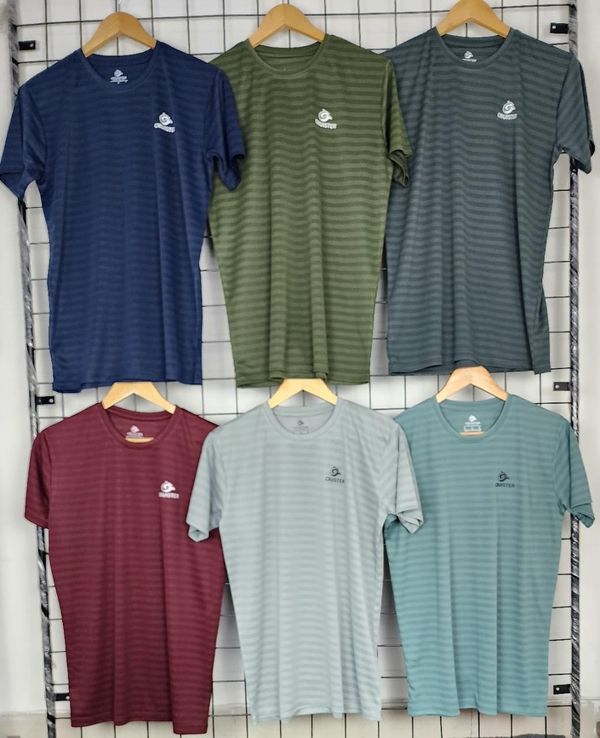 CR2501-Set Of 24 Pcs@155/Pc-Sports Drifit Cotonic Stripe 50/50 Fabric Half Sleeves T-Shirt-CR2501-RS16-ASC - M, L, XL, XXL, Navy Blue, Dark Grey,Olive, Light grey, Jasper, Wine