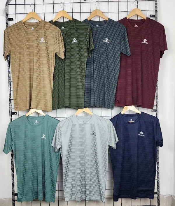 CR2501-Set Of 28 Pcs@155/Pc-Sports Drifit Cotonic Stripe Mini Fabric Half Sleeves T-Shirt-CR2501-RC16-ASC - M, L, XL, XXL, Navy Blue, Dark Grey,Olive, Light grey, Camel, Jasper, Wine