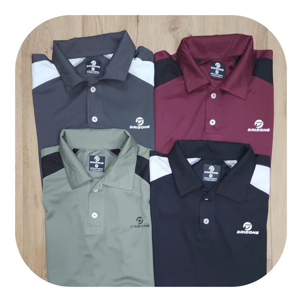 DZ2001-Set Of 4 Pcs@179/Pc-Sports Drifit Fabric Half Sleeves Polo T-Shirt - M-4, L-4, XL-4, XXL-4, Black, Dark Grey, Wine, Olive