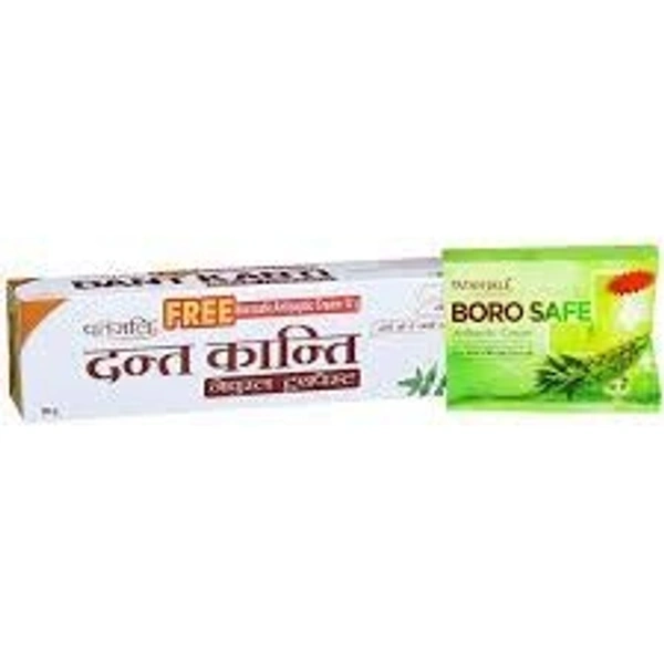 Patanjali DantKanti Natural Toothpaste 200g with Borosafe Antiseptic Cream 12g - 200g+12g
