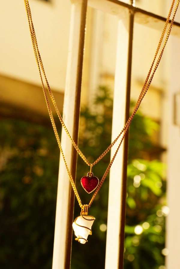 Double Layer Semi Precious Stone (Rose Quartz)  - one, rose pink and red 