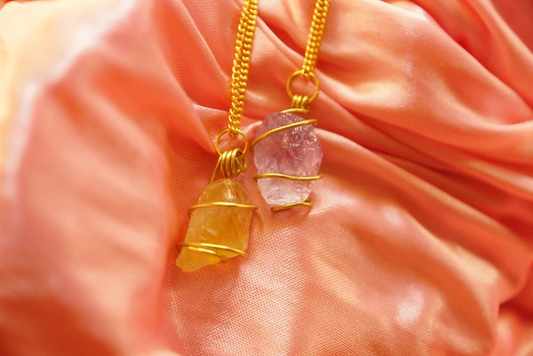 Raw Semi Precious Stone AMETHYST & CITRINE  SINGLE LAYER  - purple , Rose pink , Yellow, natural 