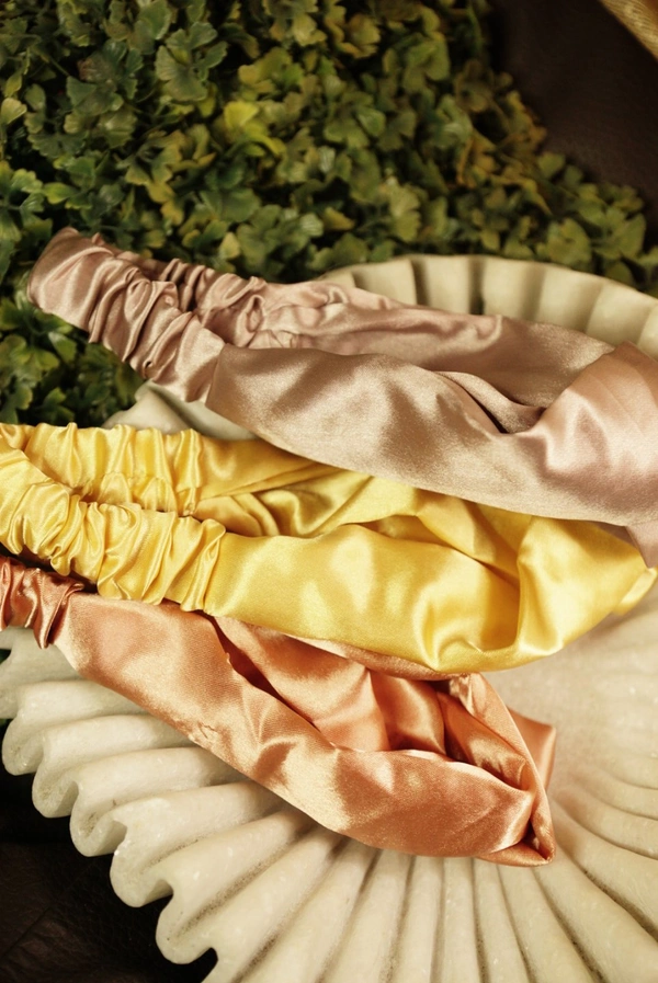Satin Head Band Combo Of 3 - Flamingo, golden,  peanut , L