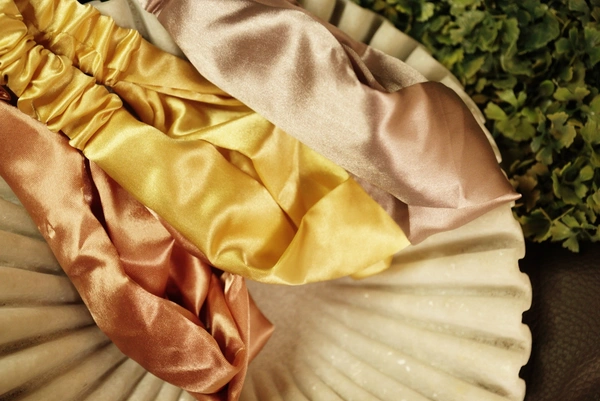 Satin Head Band Combo Of 3 - Flamingo, golden,  peanut , L