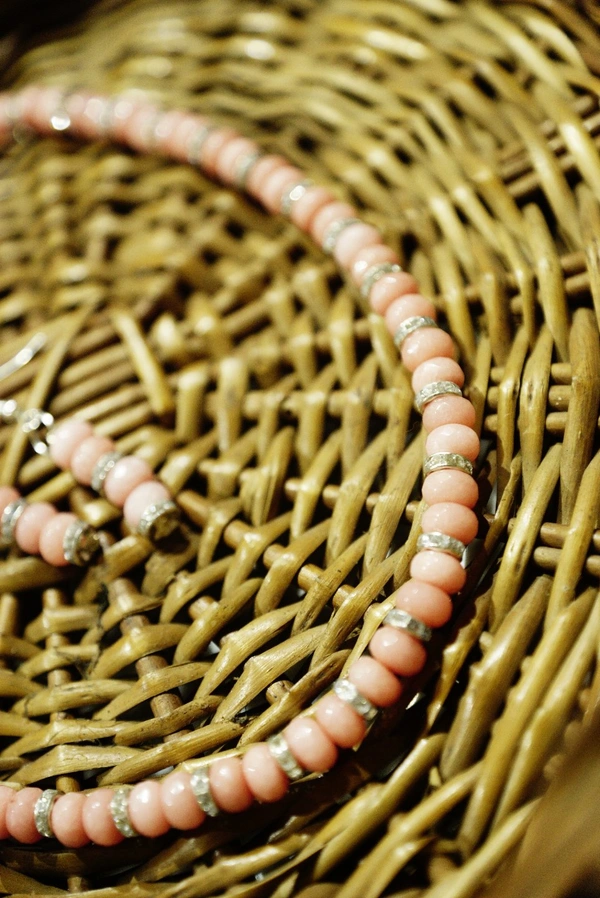 Semi Precious Pink Jade Stone Necklace Set - pink