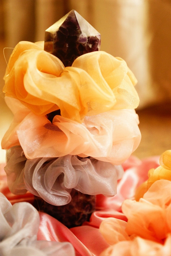 Soft Organza Scrunchies Combo XL - peach,Grey,  cream