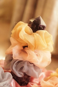 Soft Organza Scrunchies Combo XL - peach,Grey,  cream