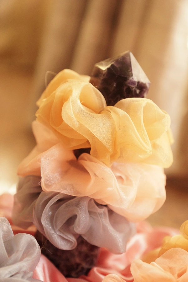 Soft Organza Scrunchies Combo XL - peach,Grey,  cream
