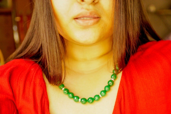 Pure Green Jade 12mm Necklace Set - green , M