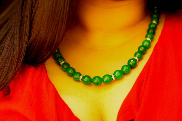 Pure Green Jade 12mm Necklace Set - green , M