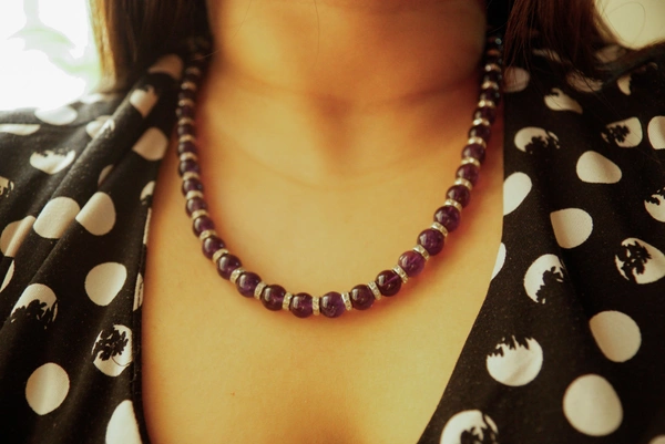 Amethyst Semi Precious Stone Necklace Set - purple