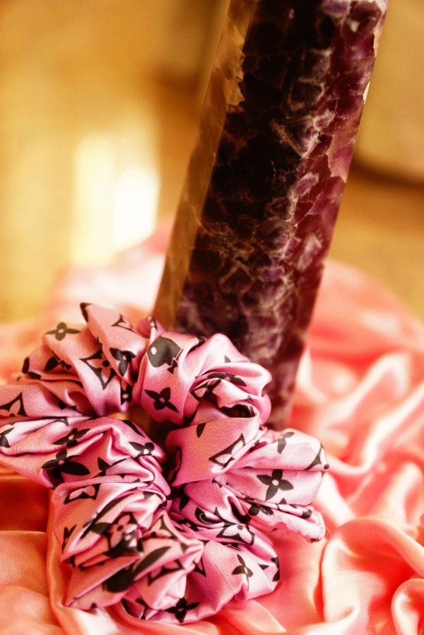 XL JAPANESE SATIN SCRUNCHIES  - Pink play boy print , xl