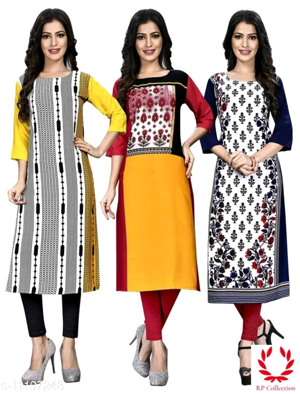 Women's Printed White Crepe Kurti - Multi colour's Kurtis, M, L, XL, XXL, XXXL, 4XL