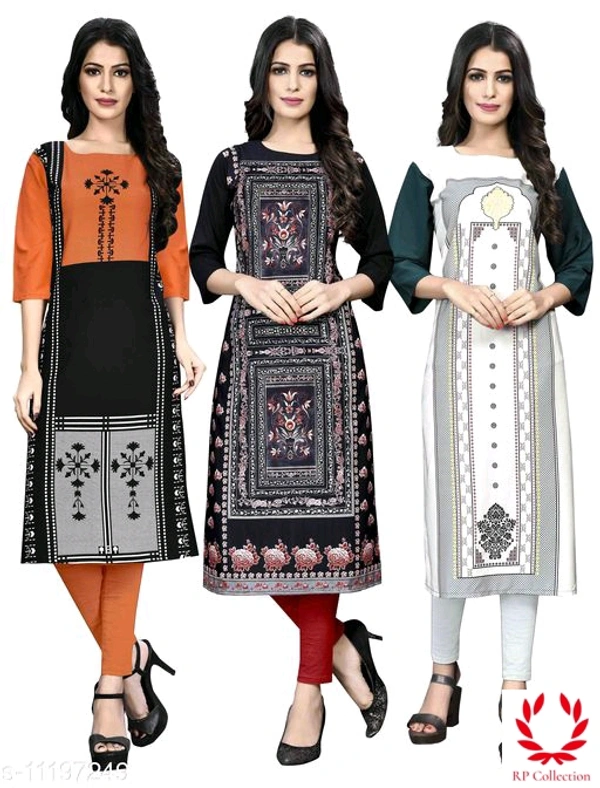 Women's Printed White Crepe Kurti - Multi colour's Kurtis, M, L, XL, XXL, XXXL, 4XL