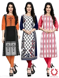 Women's Printed White Crepe Kurti - Multi colour's Kurtis, M, L, XL, XXL, XXXL, 4XL