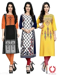 Women's Printed White Crepe Kurti - Multi colour's Kurtis, M, L, XL, XXL, XXXL, 4XL