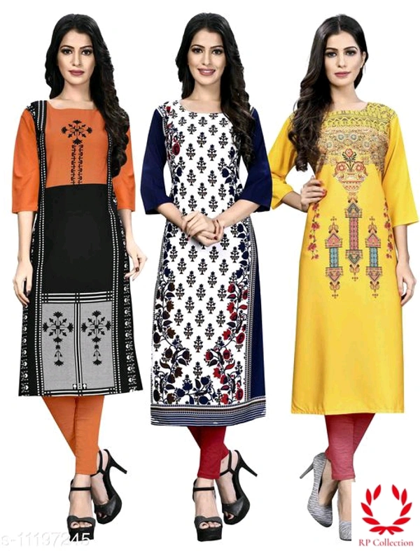 Women's Printed White Crepe Kurti - Multi colour's Kurtis, M, L, XL, XXL, XXXL, 4XL