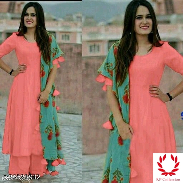 Catalog Name:*Women Rayon Flared Solid Long Kurti With Palazzos And Dupatta* - all Colours, S, L, M, XL, XXL, XXXL, 4XL
