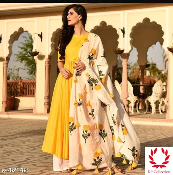 Catalog Name:*Women Rayon Flared Solid Long Kurti With Palazzos And Dupatta* - all Colours, S, L, M, XL, XXL, XXXL, 4XL