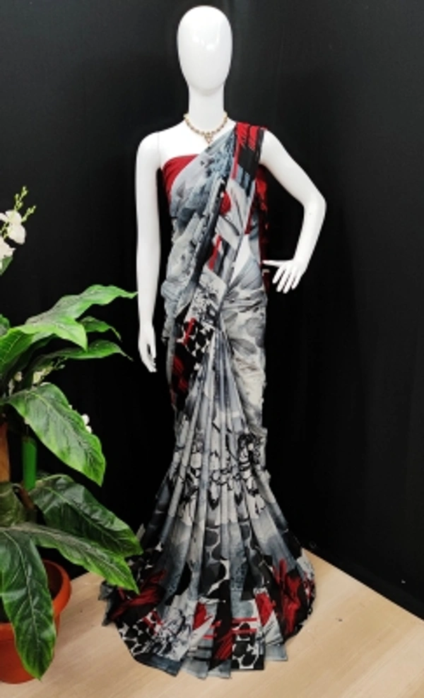 Printed Daily Wear Georgette Saree Style - Grey colour, Free size