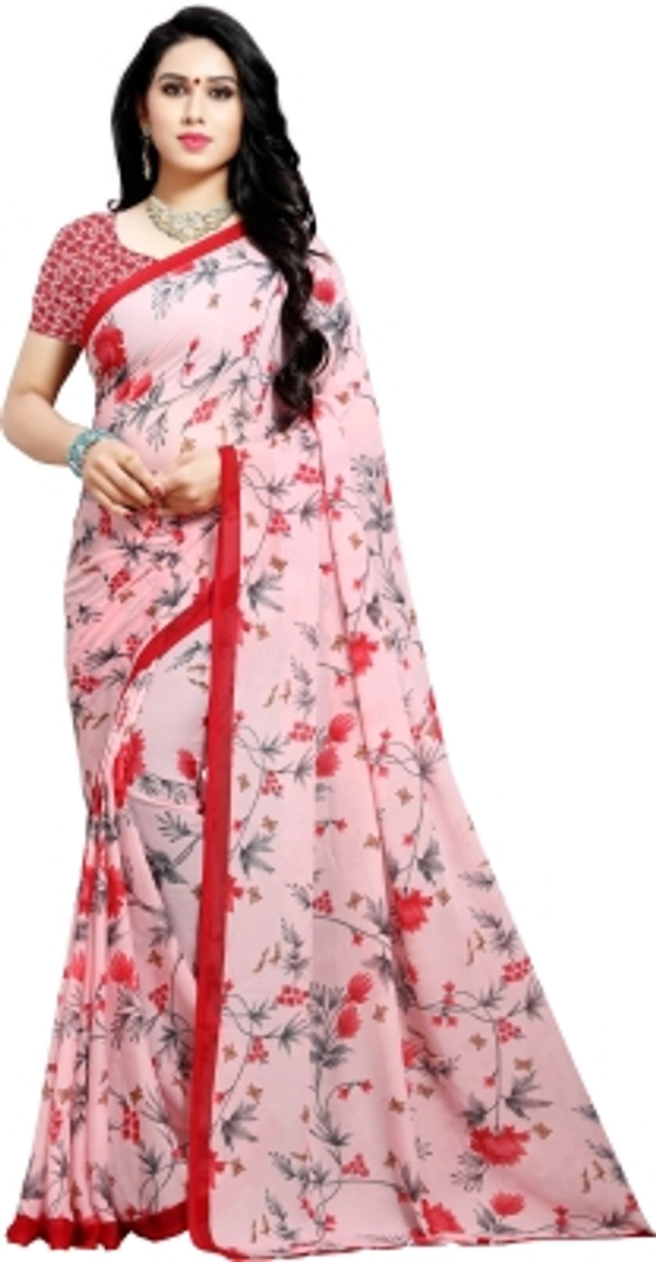kashvi sarees Floral Print Daily Wear Georgette - Pink saree, Free size