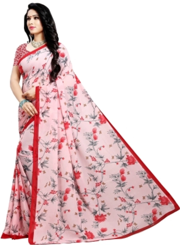 kashvi sarees Floral Print Daily Wear Georgette - Pink saree, Free size