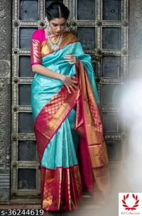 Beautiful Designer Kanjeevaram silk Saree with Blouse piece for WomenSaree  - all Colours, Free size