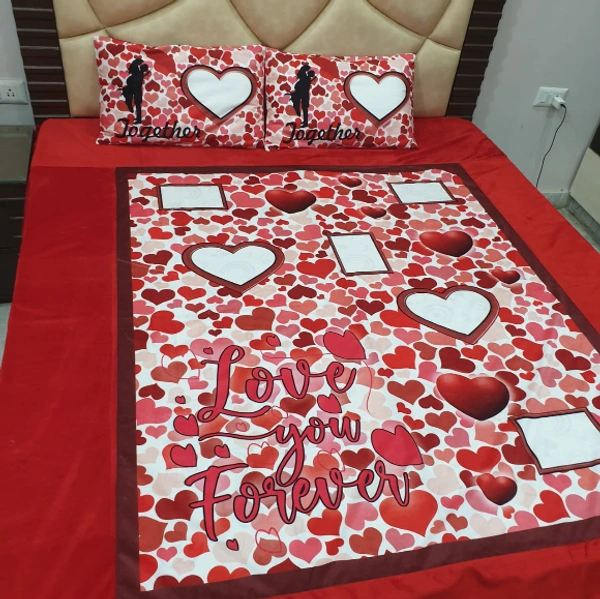 Photo Bed Sheet with Pillow Cover (Heavy) - Double Bed, Red, Love you forever