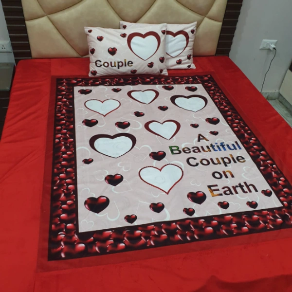 Photo Bed Sheet With Pillow Cover (Heavy) - Double Bed, Red and Pink, A beautiful couple on earth