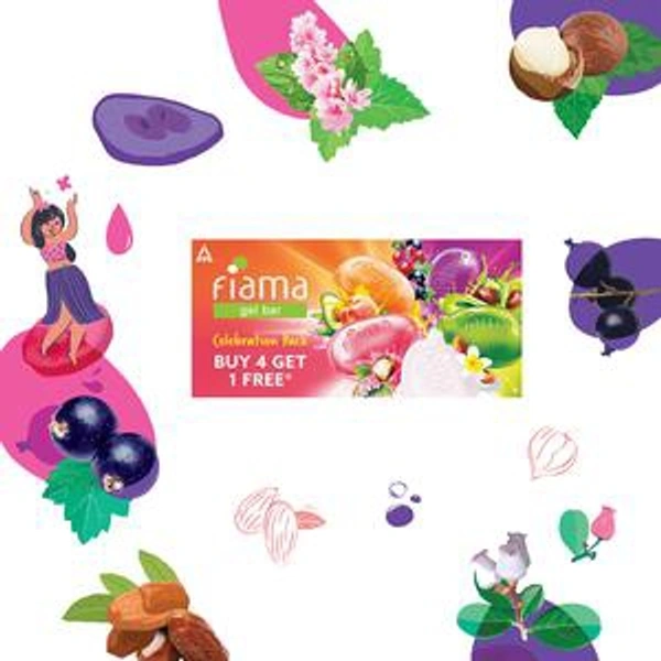 Fiama Gel Bathing Bar Celebration Pack - With 5 Unique Gel Bars, 125 g (Buy 4 Get 1 Free)