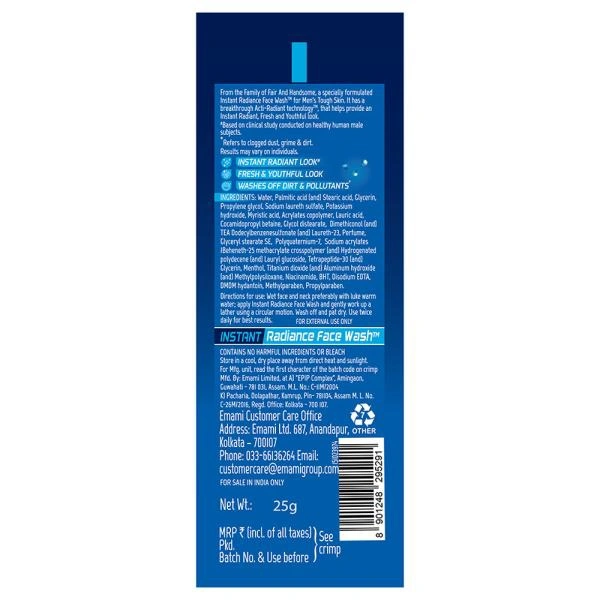 Fair & Handsome Instant Radiance Face Wash - 25 Gm