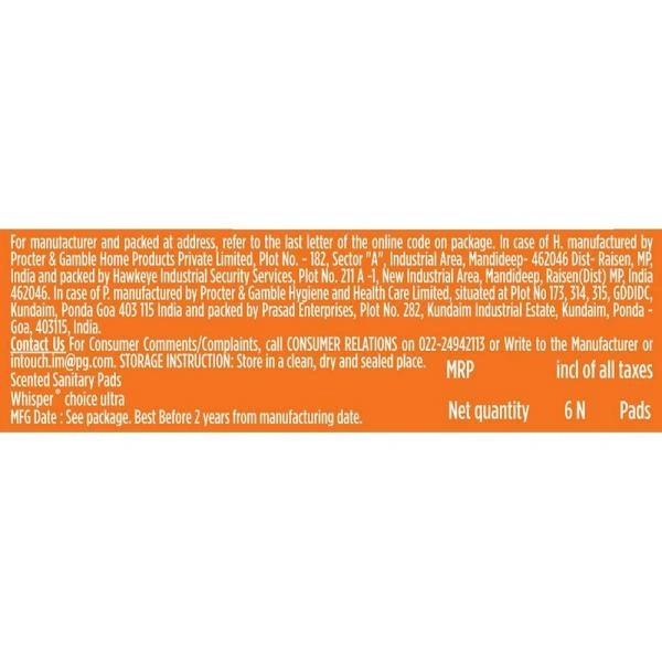 Whisper Choice Ultra Sanitary Napkin with Wings (XL) 6 pads