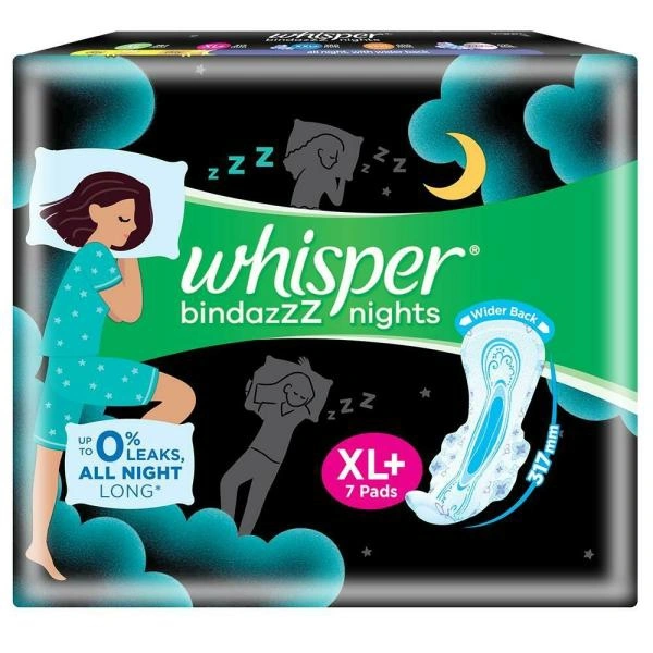 Whisper Ultra Nights Sanitary Napkin with Wings (XL+) 7 pads
