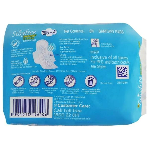 Stayfree Secure Ultra Thin Dry Cover Sanitary Napkin with Wings (XL) 6 pads