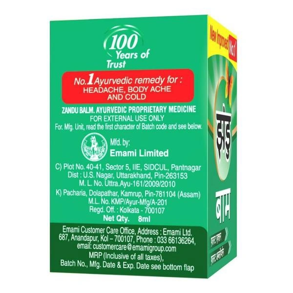 Zandu Balm For Headache, Backache & Cold  - 8 Ml