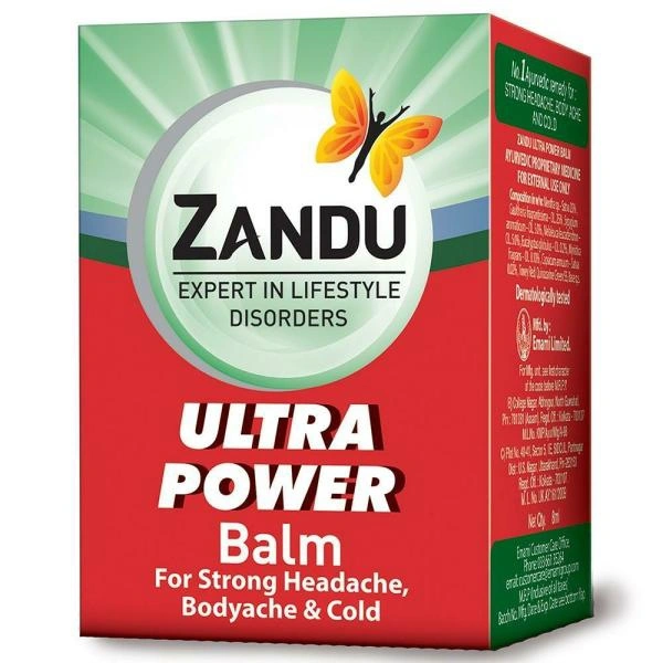Zandu Ultra Power Balm for Strong Headache, Bodyache & Cold - 8 Ml