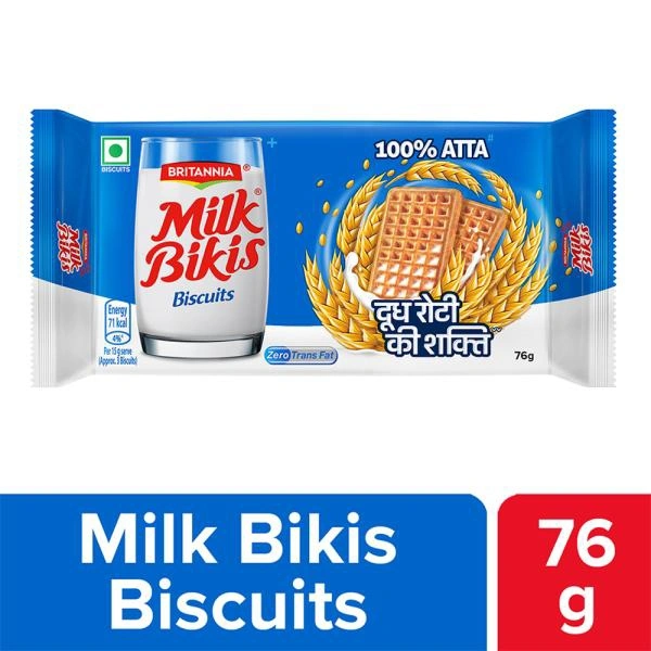 Britannia Milk Bikis 100% Atta Biscuits - 76 Gm