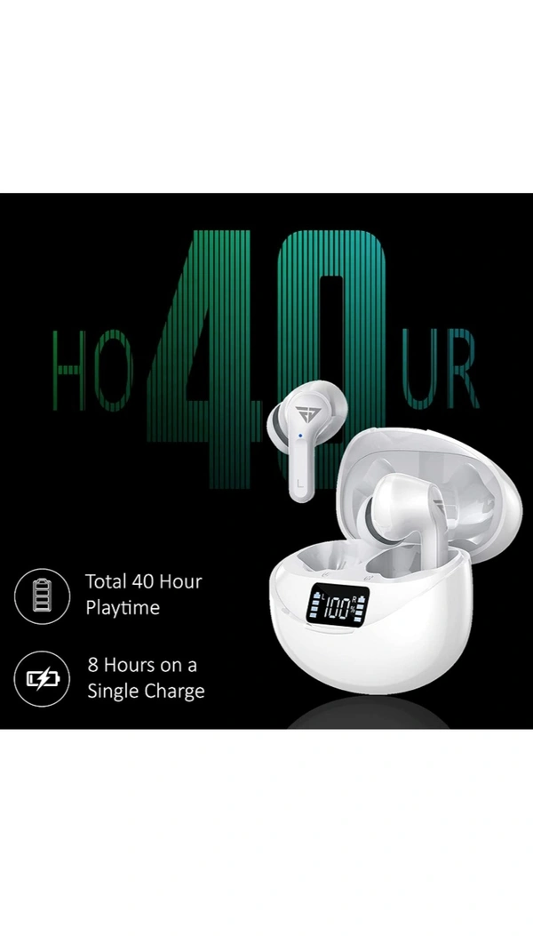 AirJams Pro True Wireless Earbuds Bluetooth 5.1 Earphones | HD Mics | 40 Hour Playtime | Lag Free Gaming | IPX5 Water Resistance | Smart Touch Controls | LED Battery Display| by Fur Jaden (Black)63%off - black
