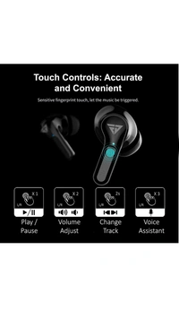 AirJams Pro True Wireless Earbuds Bluetooth 5.1 Earphones | HD Mics | 40 Hour Playtime | Lag Free Gaming | IPX5 Water Resistance | Smart Touch Controls | LED Battery Display| by Fur Jaden (Black)63%off - black