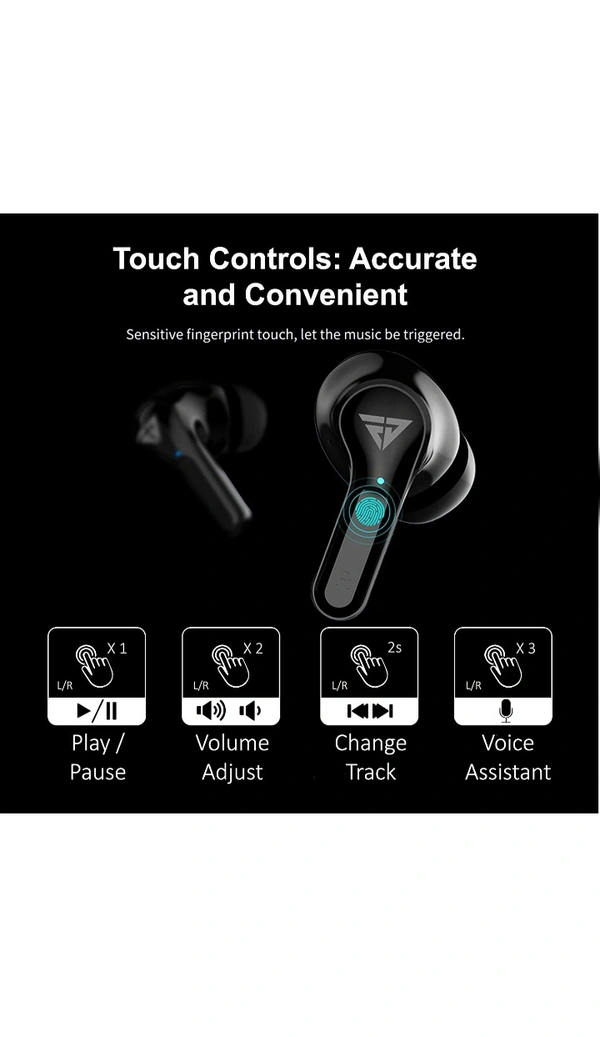 AirJams Pro True Wireless Earbuds Bluetooth 5.1 Earphones | HD Mics | 40 Hour Playtime | Lag Free Gaming | IPX5 Water Resistance | Smart Touch Controls | LED Battery Display| by Fur Jaden (Black)63%off - black