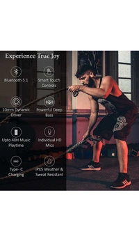 AirJams Pro True Wireless Earbuds Bluetooth 5.1 Earphones | HD Mics | 40 Hour Playtime | Lag Free Gaming | IPX5 Water Resistance | Smart Touch Controls | LED Battery Display| by Fur Jaden (Black)63%off - black