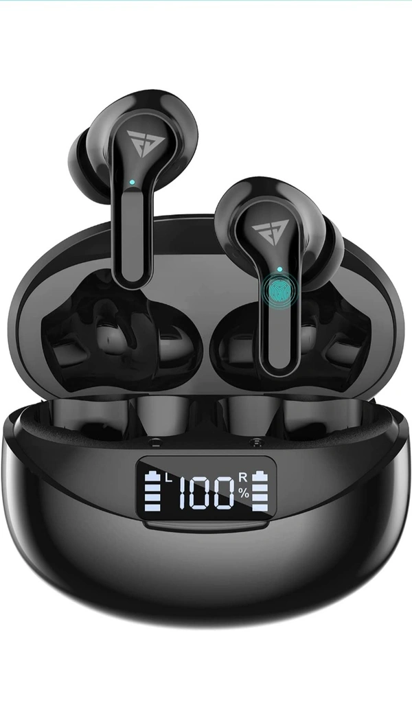 AirJams Pro True Wireless Earbuds Bluetooth 5.1 Earphones | HD Mics | 40 Hour Playtime | Lag Free Gaming | IPX5 Water Resistance | Smart Touch Controls | LED Battery Display| by Fur Jaden (Black)63%off - black