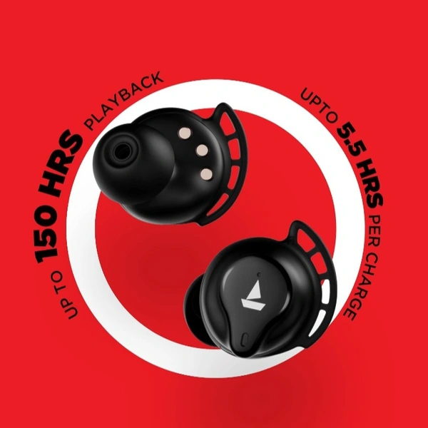 boAt Airdopes 621 TWS Earbuds with 150 Hours Battery, Digital Battery Indicator, IPX7, IWP Technology, Bluetooth 5.0, Type-c Interface and Voice Assistant(Active Black) - White frost