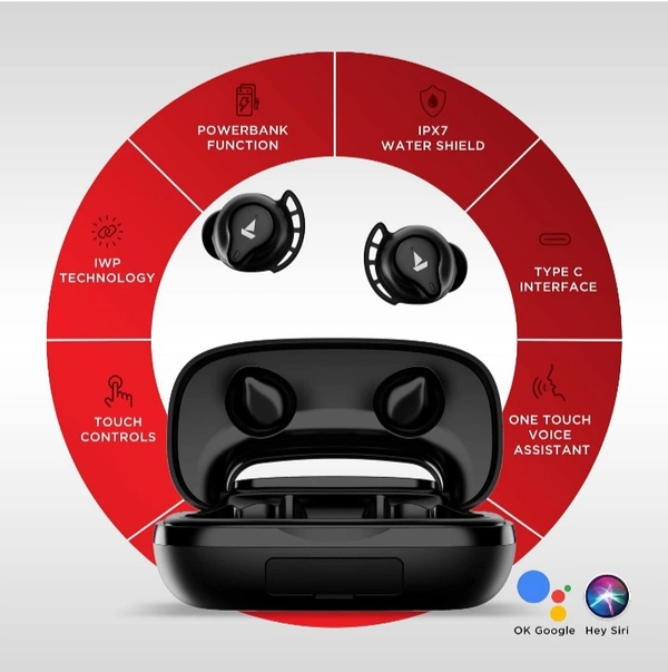 boAt Airdopes 621 TWS Earbuds with 150 Hours Battery, Digital Battery Indicator, IPX7, IWP Technology, Bluetooth 5.0, Type-c Interface and Voice Assistant(Active Black) - White frost